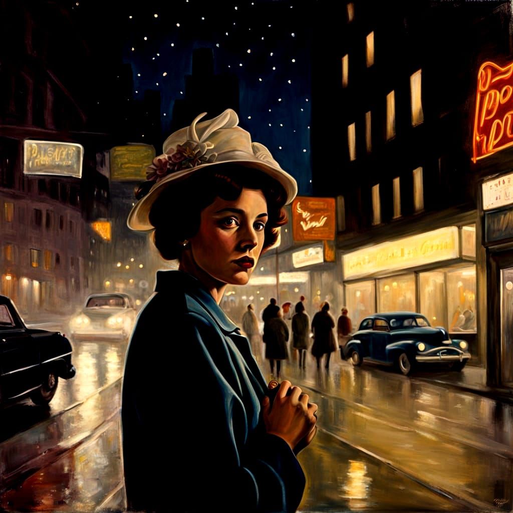 Stargazer, Twilight meadow, velvet painting, glimmering, street photography, vivian maier