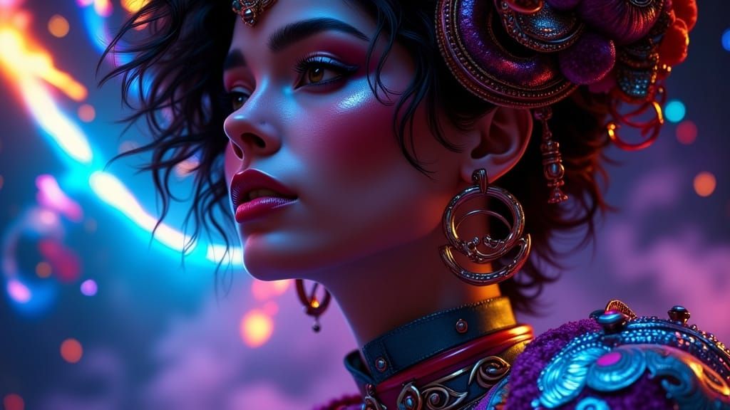 Vibrant Club Scene Portrait with Ethereal Glow