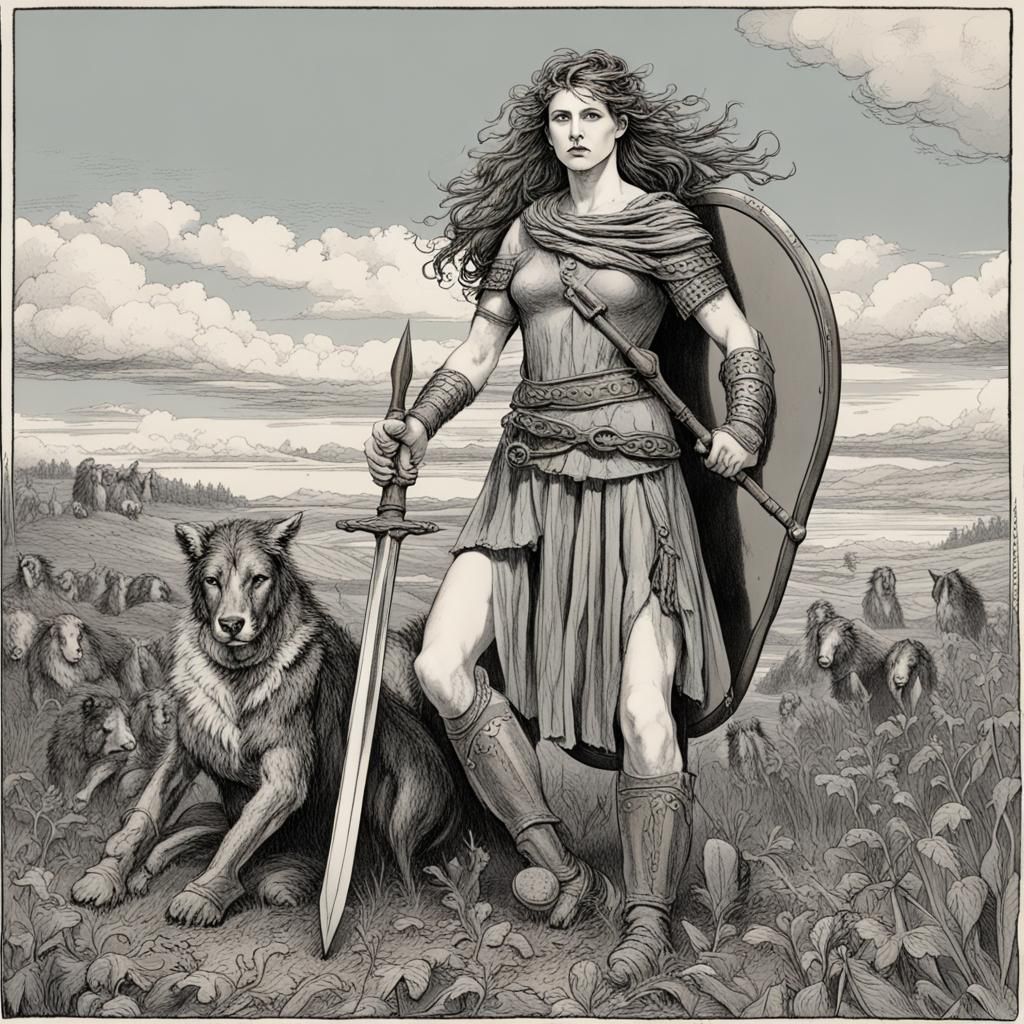 Boudica with Claymore Sword and Woad Paint