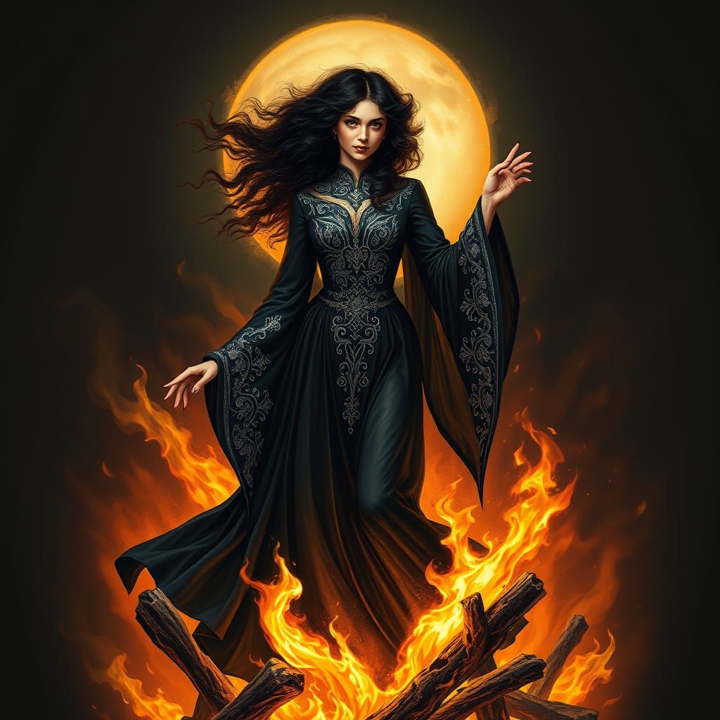 Mystical Sorceress Ignites in Fierce, Fiery Glory