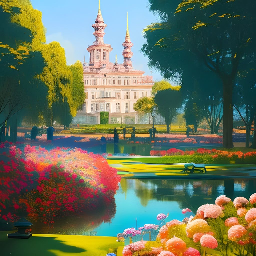 Beautiful Palace Gardens in Hyperdetailed Digital Art