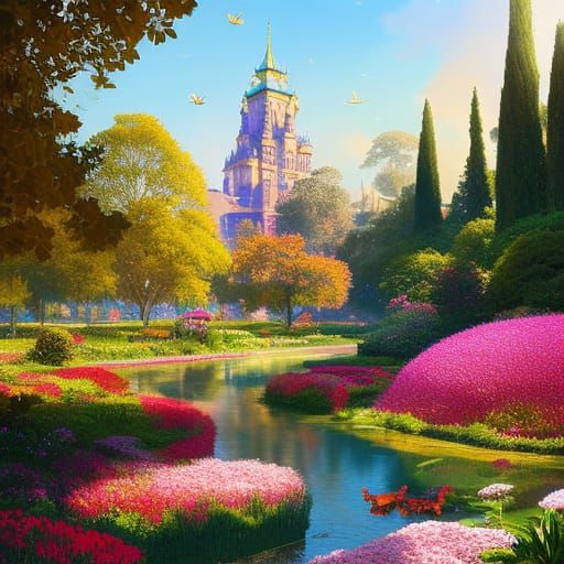 Beautiful Palace Gardens in Hyperdetailed Digital Art