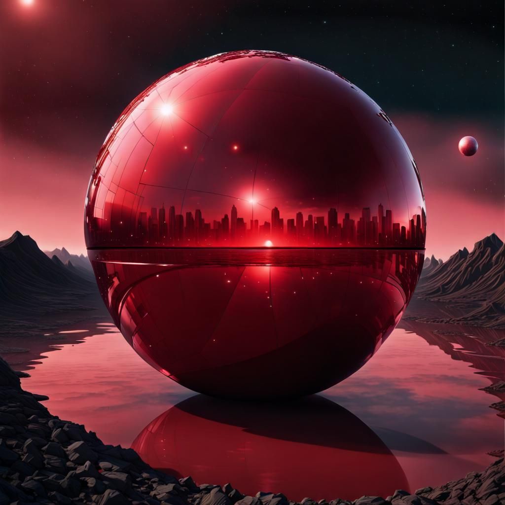 Giant Red Reflective Ball on Red Planet