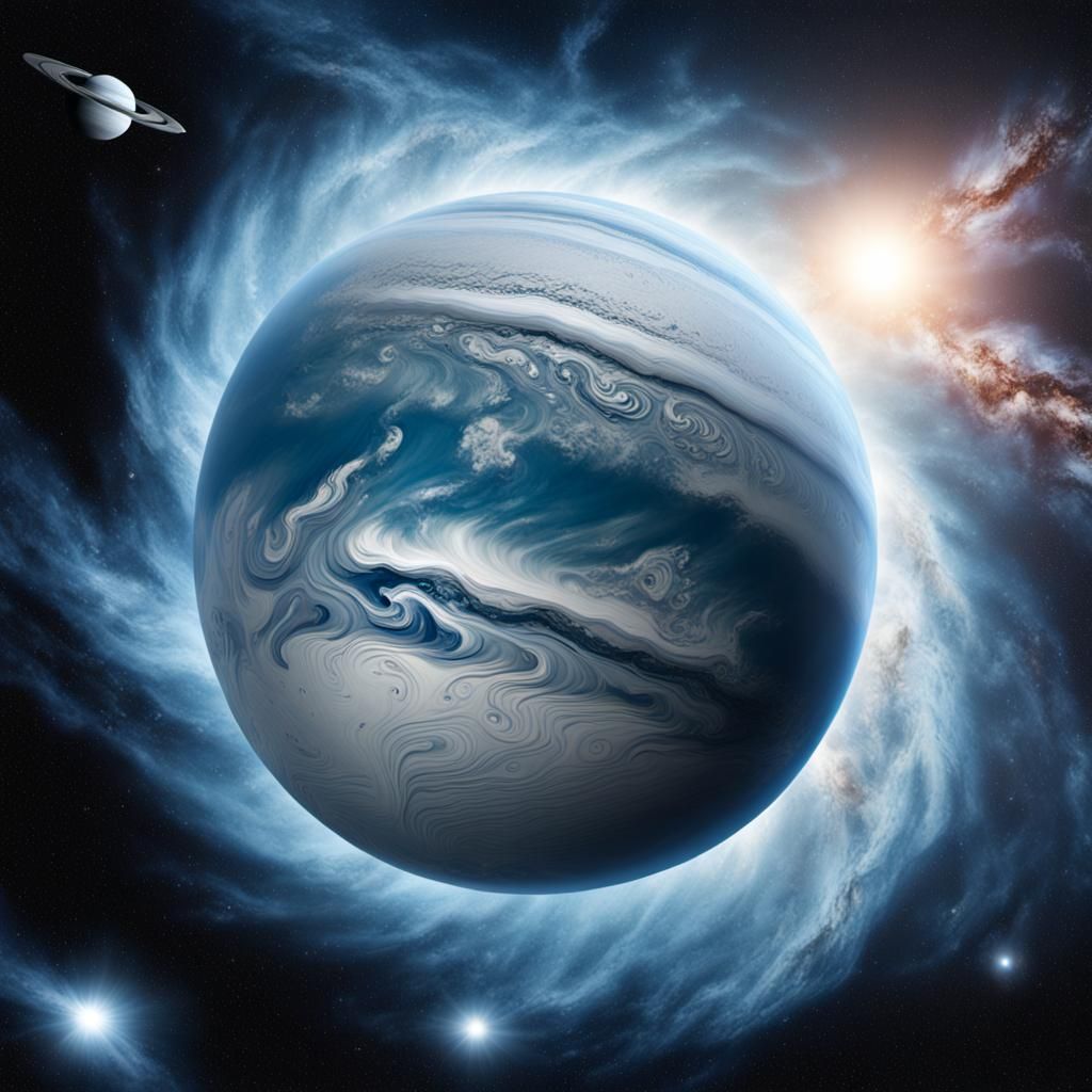 Hyperrealistic Cosmic View of Icy Blue Neptune