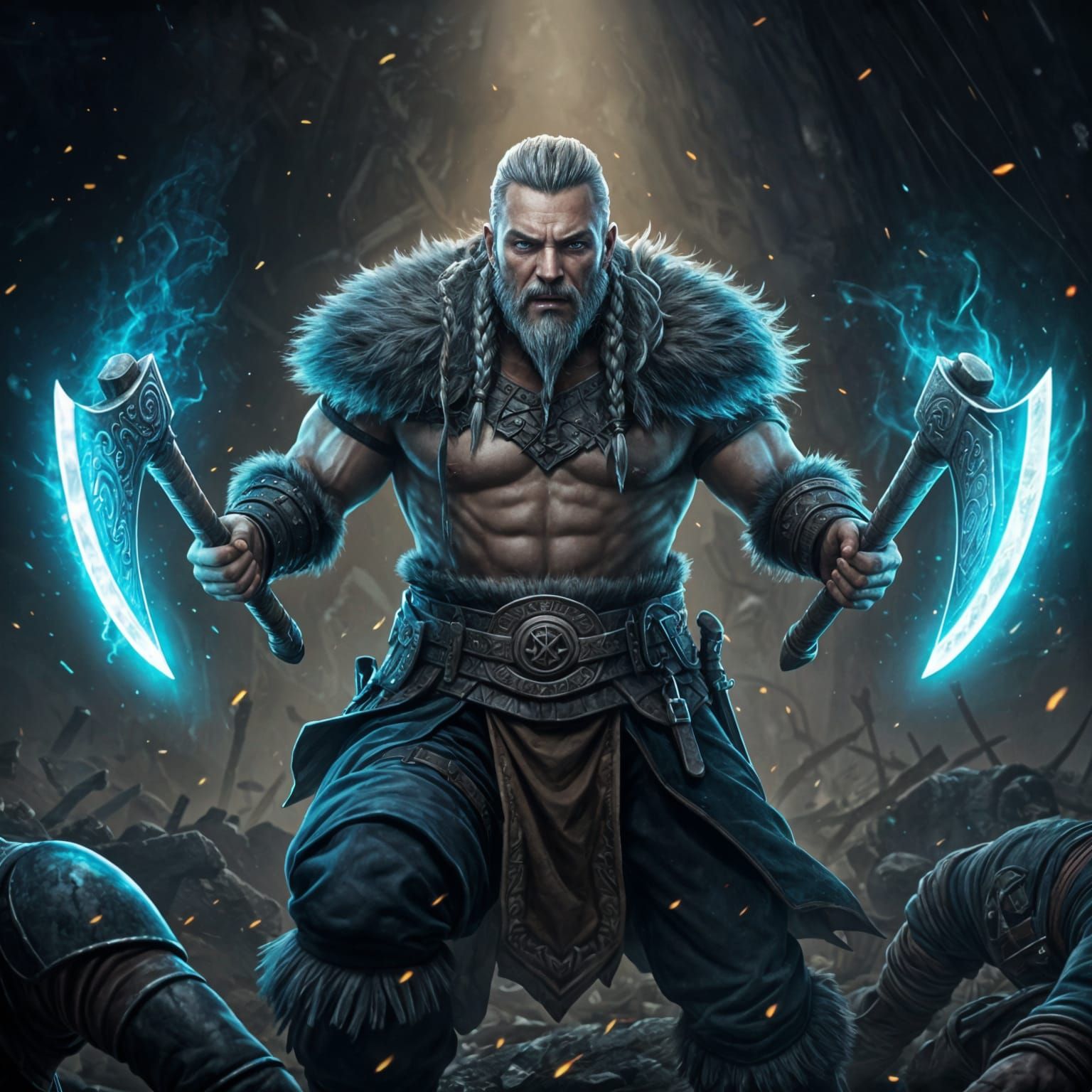 Viking Berserker Unleashes Blue Energy in Battle