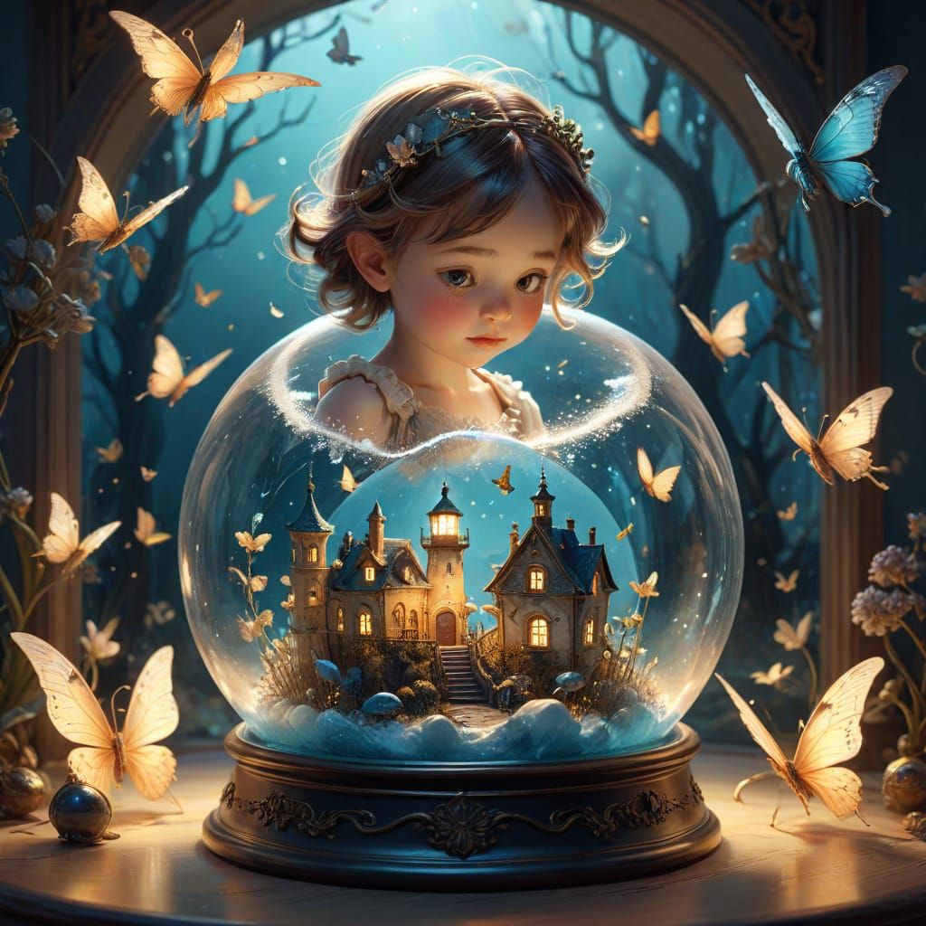 Whimsical Fairy in Snowglobe with Phoenix: Concept Art