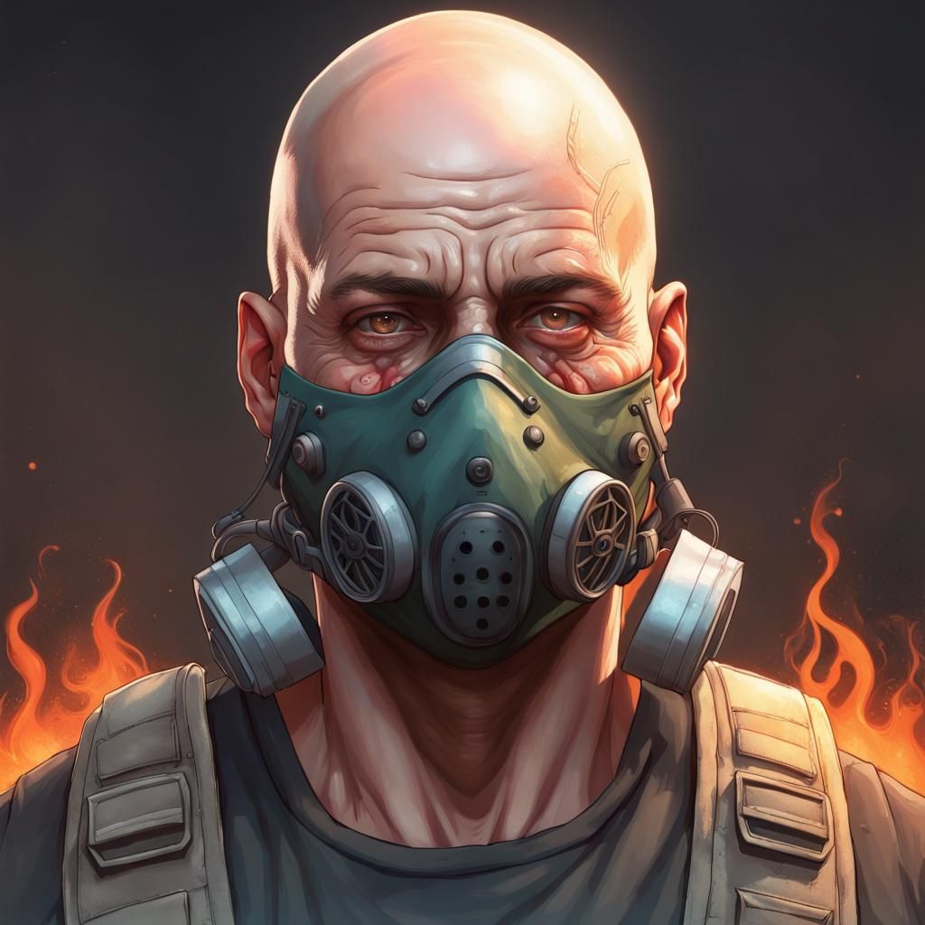 Acid Burn Victim with Mask, Hyperrealistic Portrait