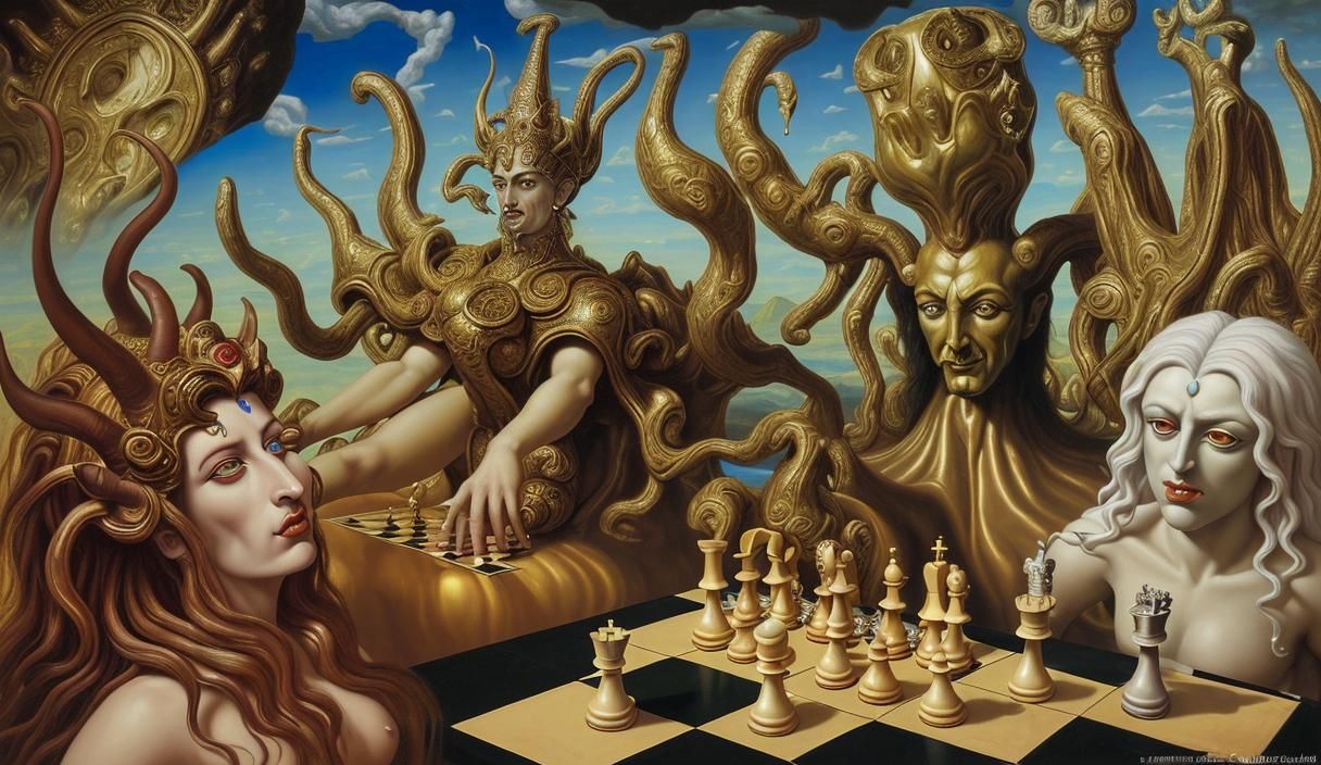 Divine Chess Game in Surreal Style