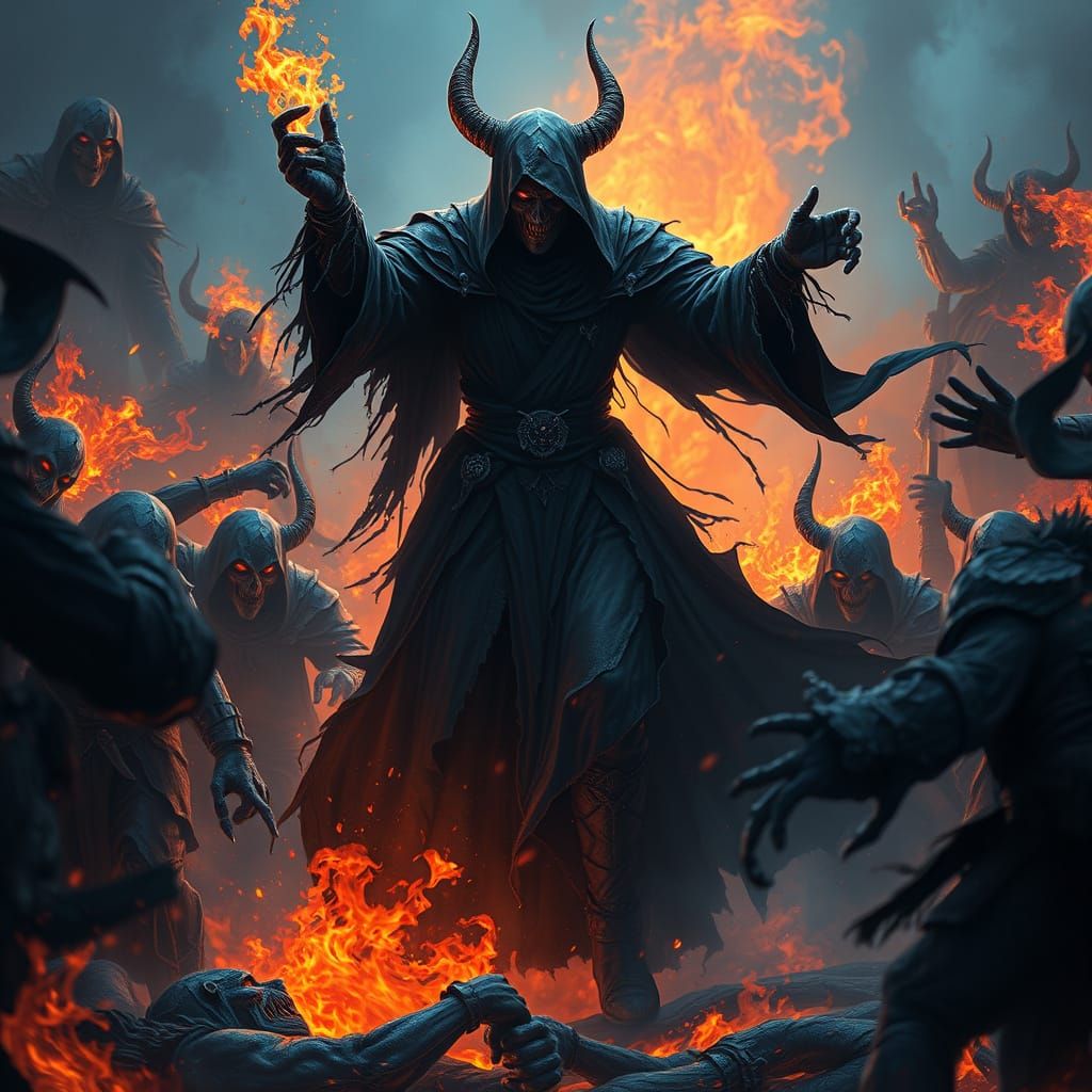 Chaos Witch Radiating Intense Heat in Dark Fantasy Style