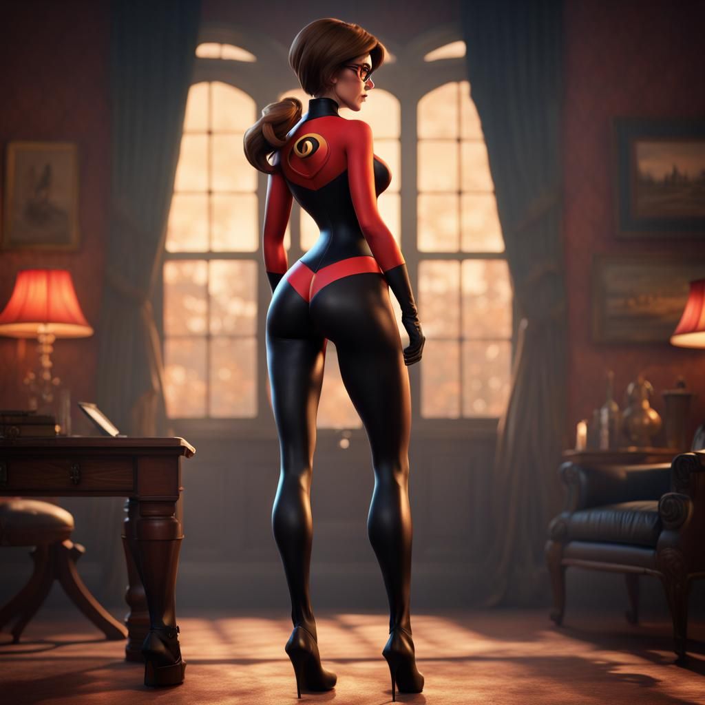 Elastigirl Back View: Stockings, Corset, Black Pants