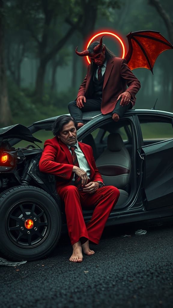 Car Crash with Devil in Greg Rutkowski Style
