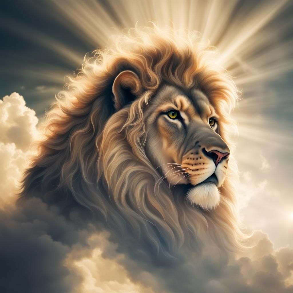 Ethereal Smoke Lion in Divine Sunlight