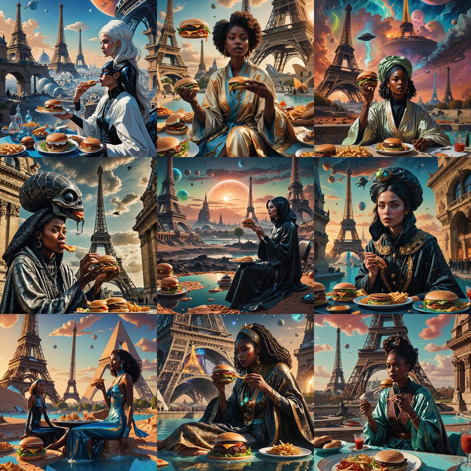 Eiffel Tower on Mars Beach with Extraterrestrial Fantasy Sce...