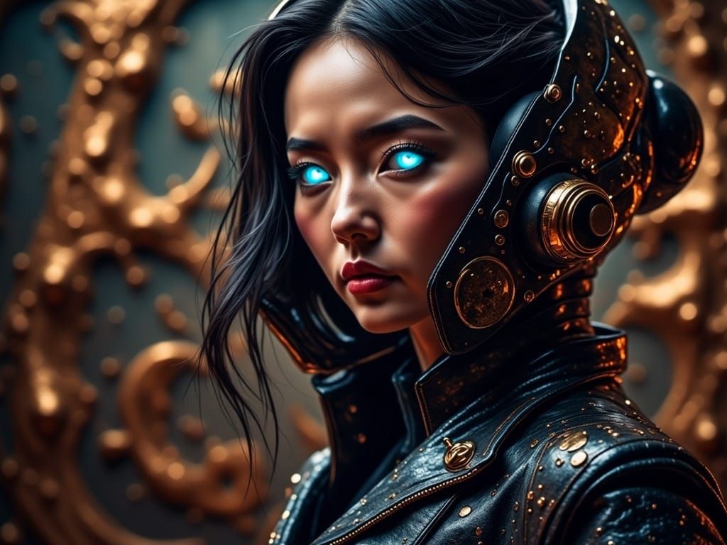 Cyberpunk Oil Painting: Transhuman Woman with Laser Eyes