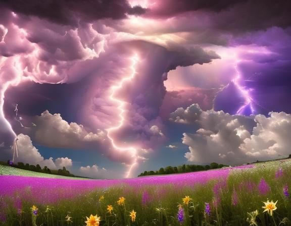 Cosmic Storm Over Space Flower Moonscape