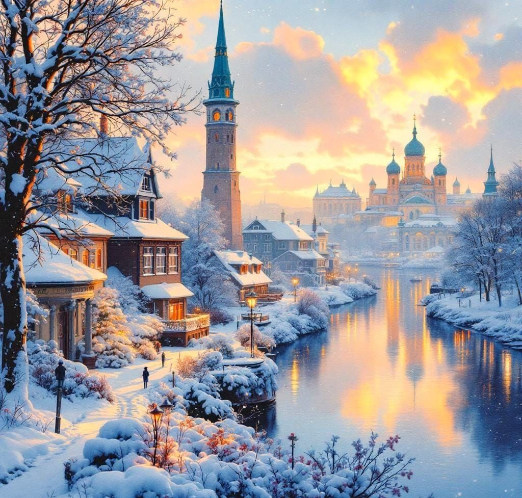 Helsinki in Impressionist Watercolour at Dawn