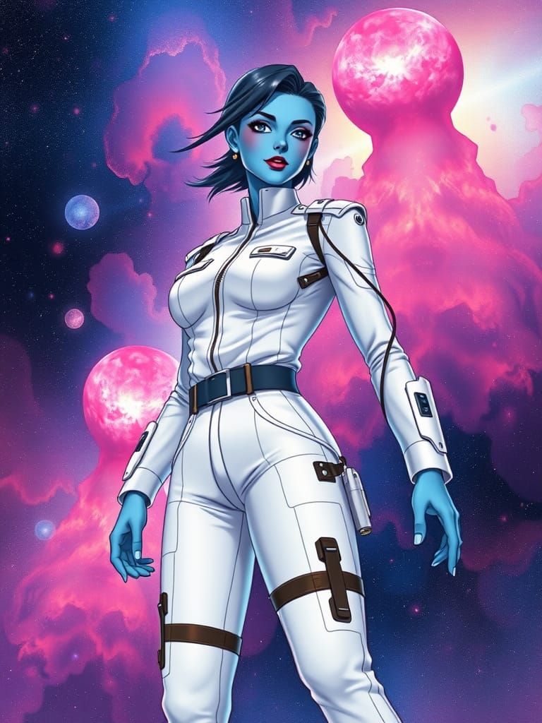 Futuristic Anime Woman in Celestial Space
