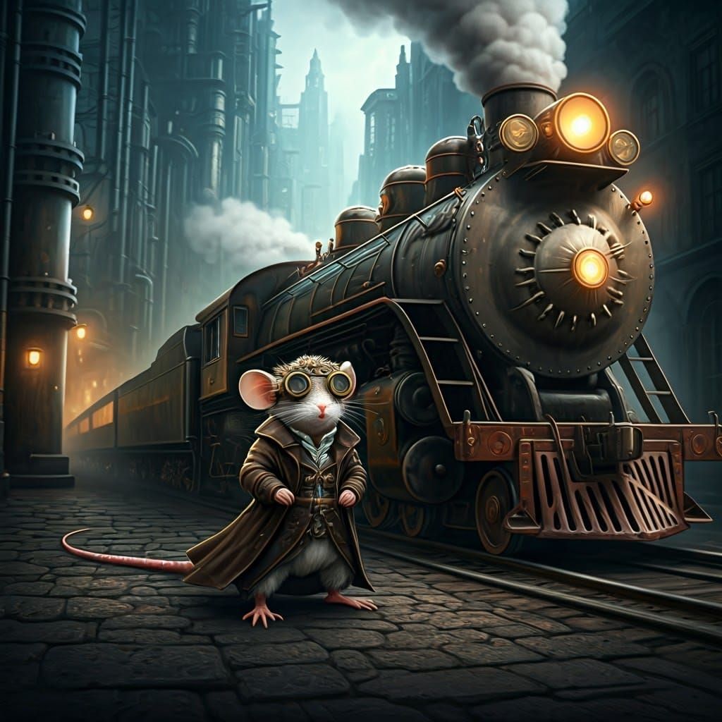 Steampunk Mouse Powers Majestic Locomotive Through Victorian...