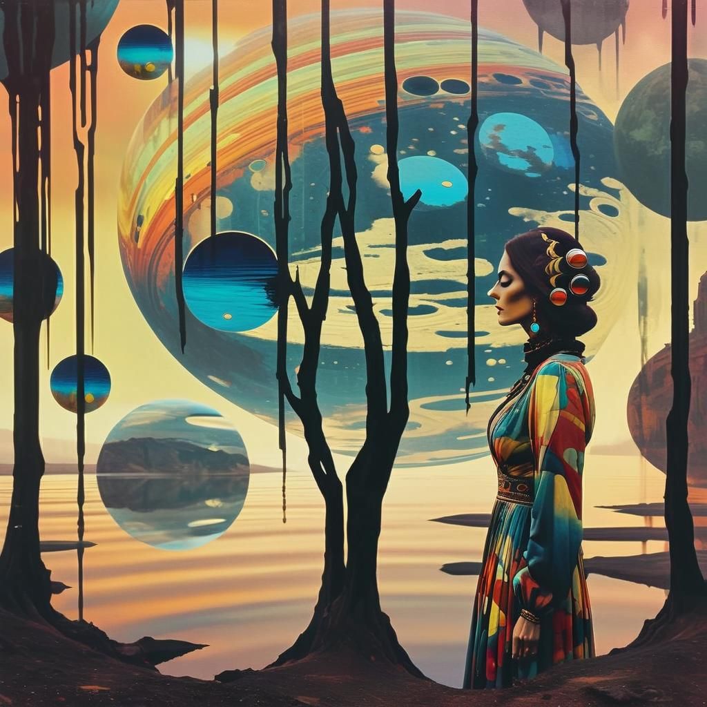 Surreal Double Exposure: Woman on Alien Planet