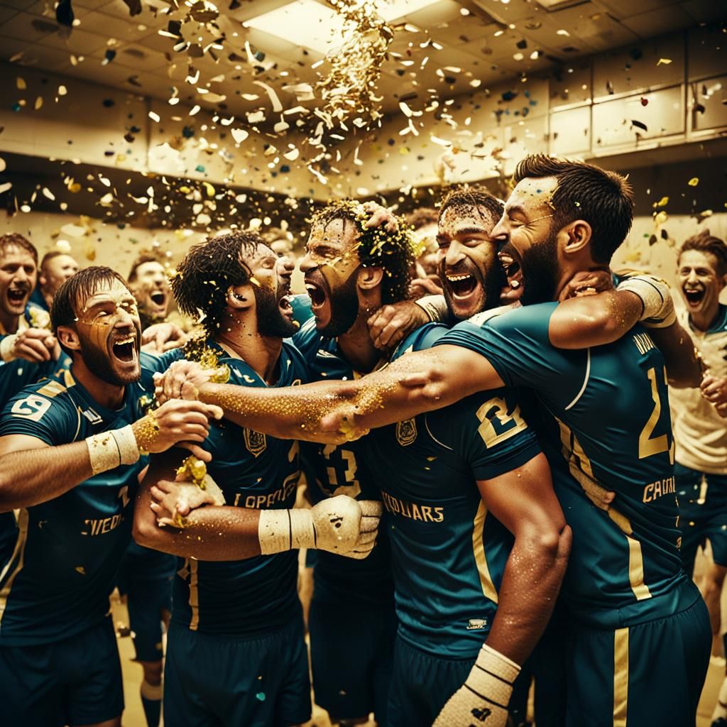 Handball Team Celebrates Victory in Locker Room