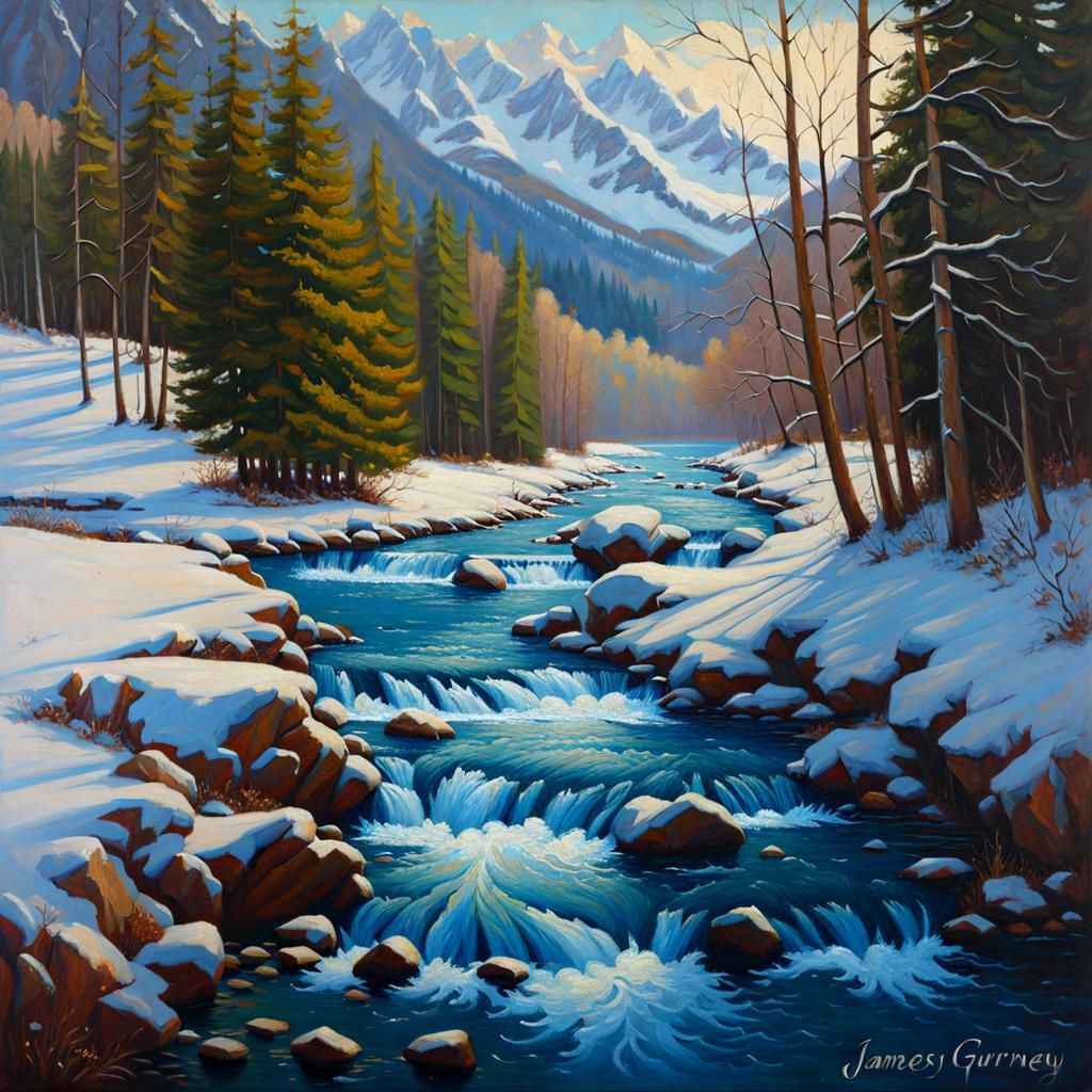 Winter Storm: Cerulean River Oil Painting