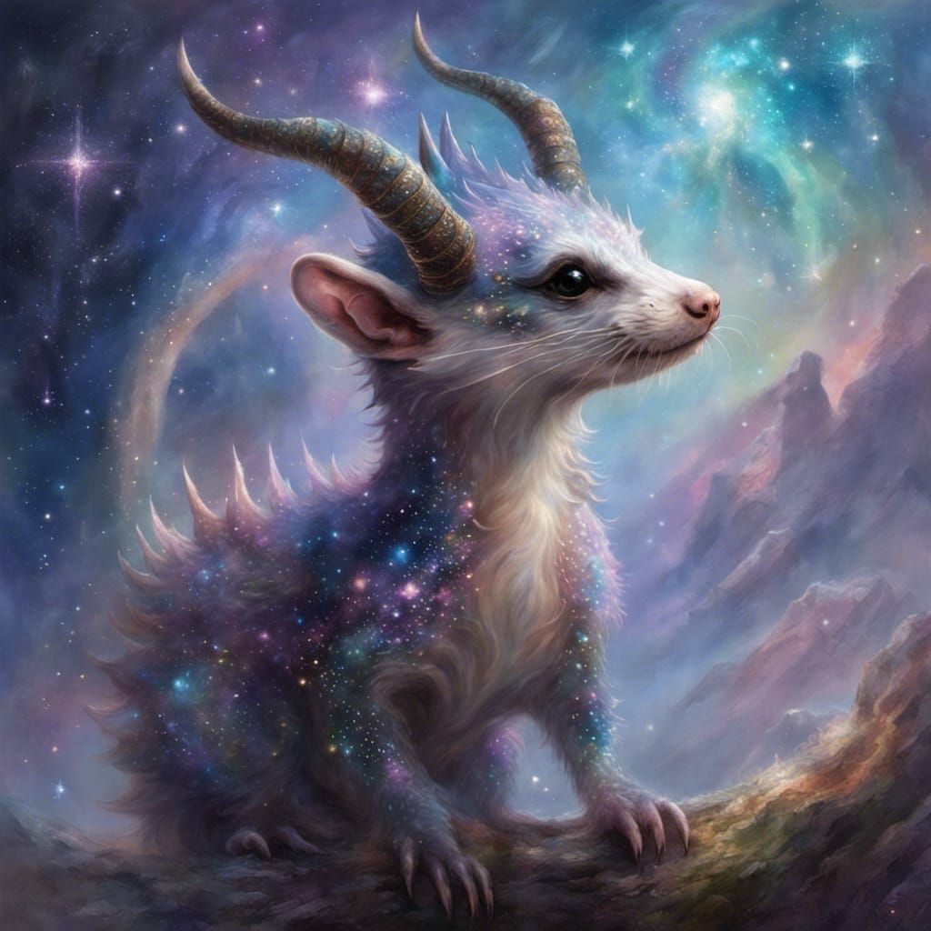 Celestial Ferret-Dragon Hybrid in Ethereal Fantasy Style