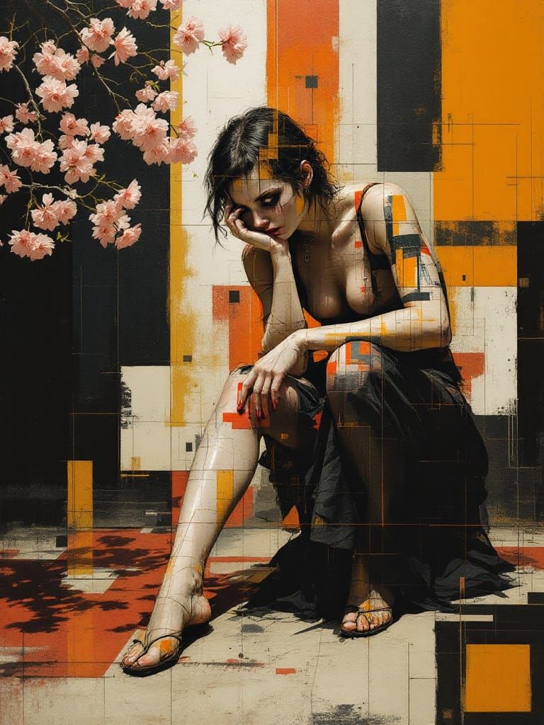 Abstract Pin-Up Figure in Bold Chromatic Restraint