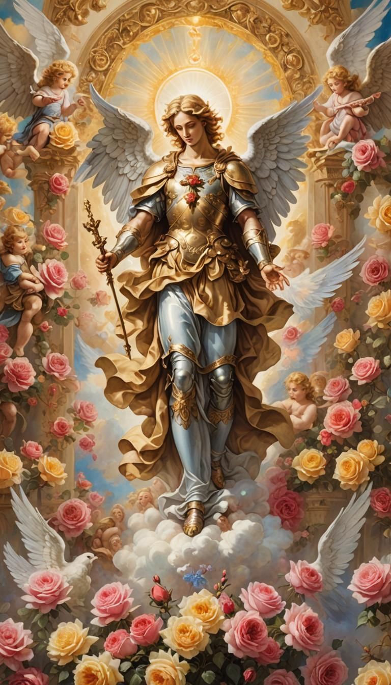 Archangel Michael Surrounded by Angels in Baroque Style