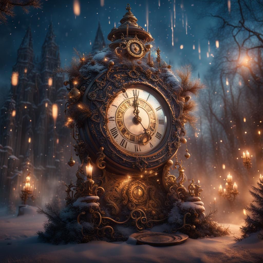 Magical Clock Countdown to New Year, Matte Painting