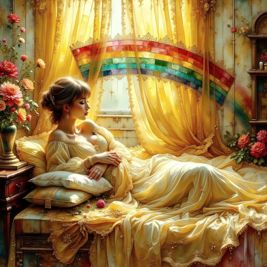 Chelsea Morning: Sunlit Rainbow in Cozy Pastel Style