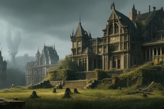 Eerie Abandoned Castle Ruins in Hyper-Realistic Style