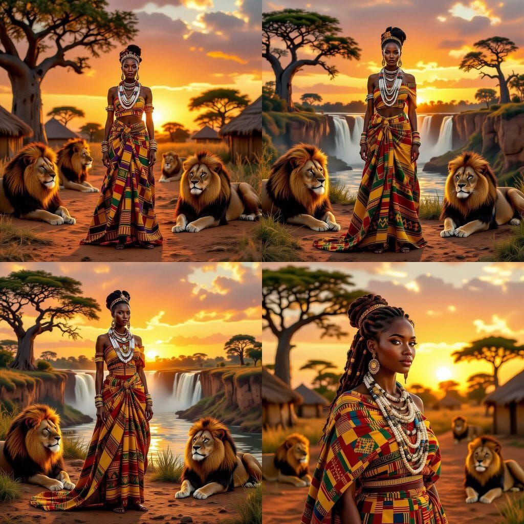 Kenyan Queen in African Village at Sunset
