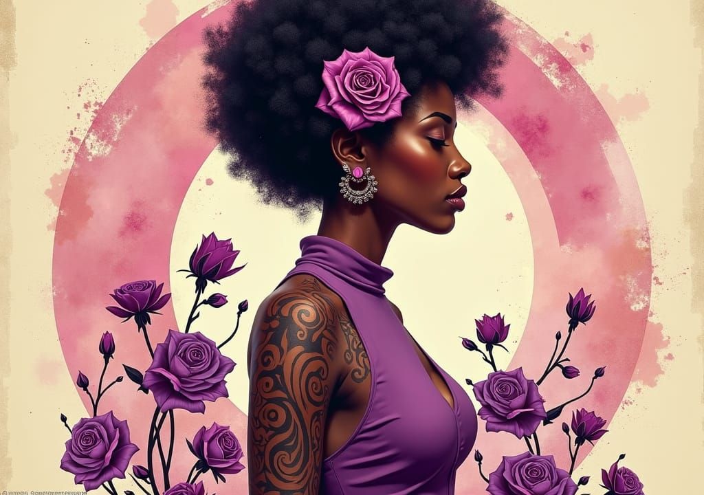 Pop Art Portrait of Woman with Floral Hair