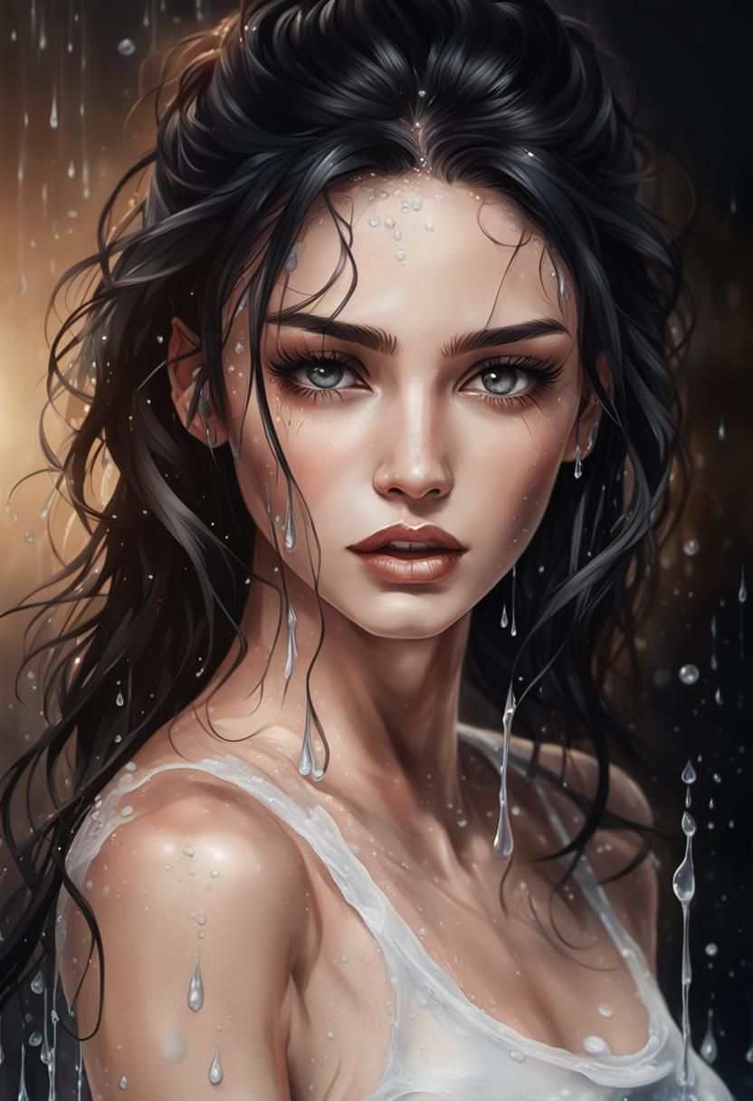 Portrait,girl & rain drops