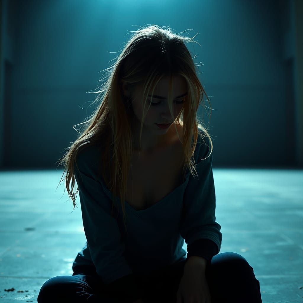 Solitary Woman in Polychromatic Street Art Style