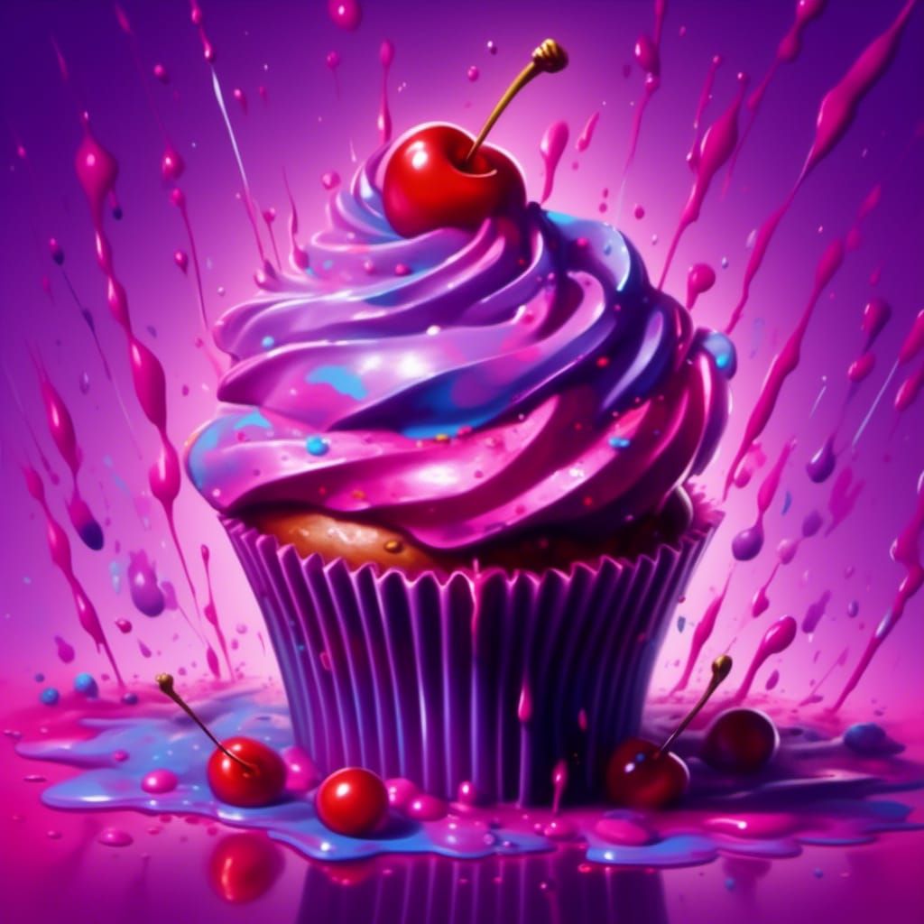 Sparkly Graffiti Art Cupcake with Cherry