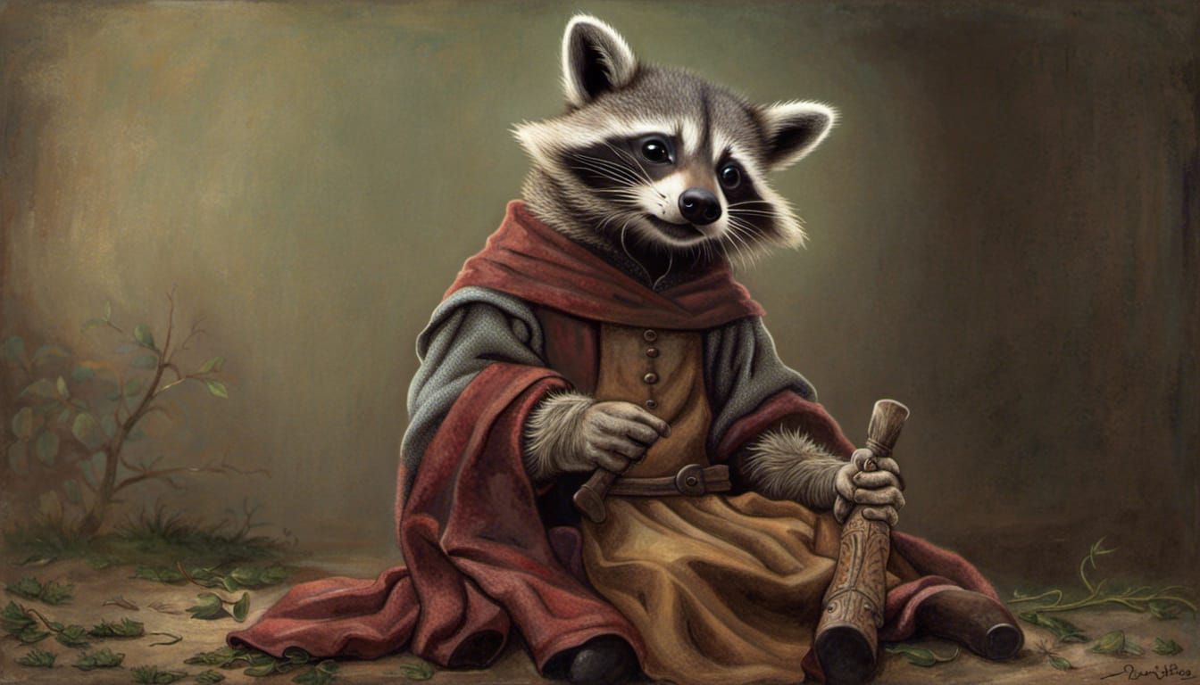 Raccoon as Medieval Peasant Begging