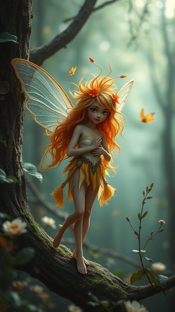 Enchanted Fairy with Wild Hair in Forest