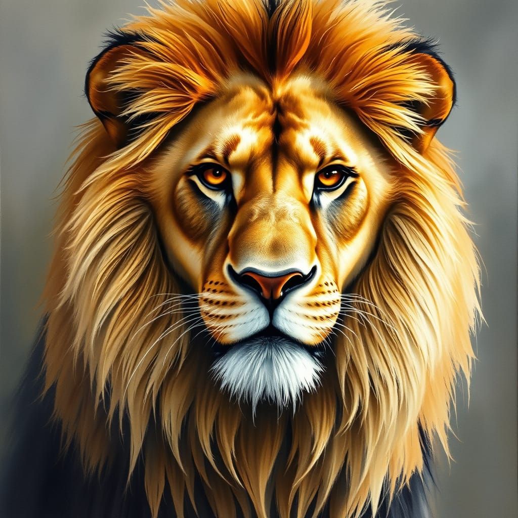 Epic Lion Portrait in Gouache Style with Thick Brush Strokes