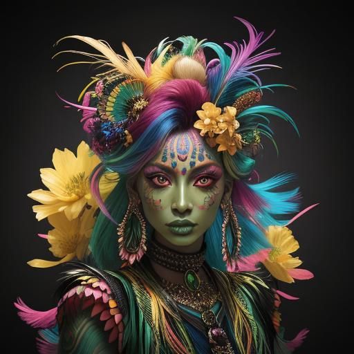 Dragon-Peacock Woman in High-Fashion Photography