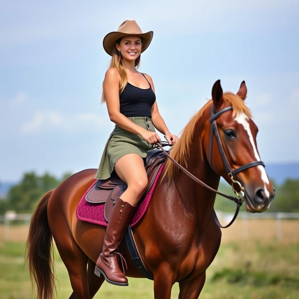 Elegant Lady Riding Horse in Riding Boots