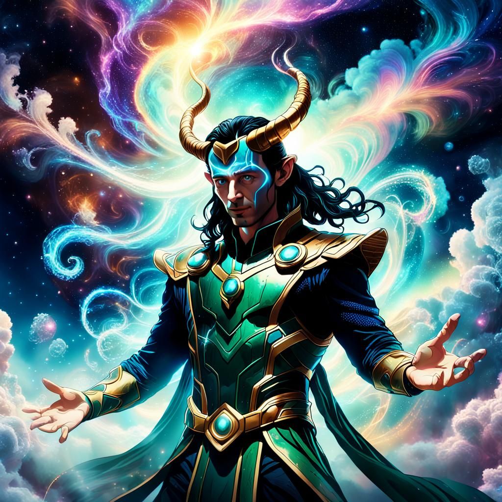 Cosmic Loki in Surreal Psychedelic Dreamscape