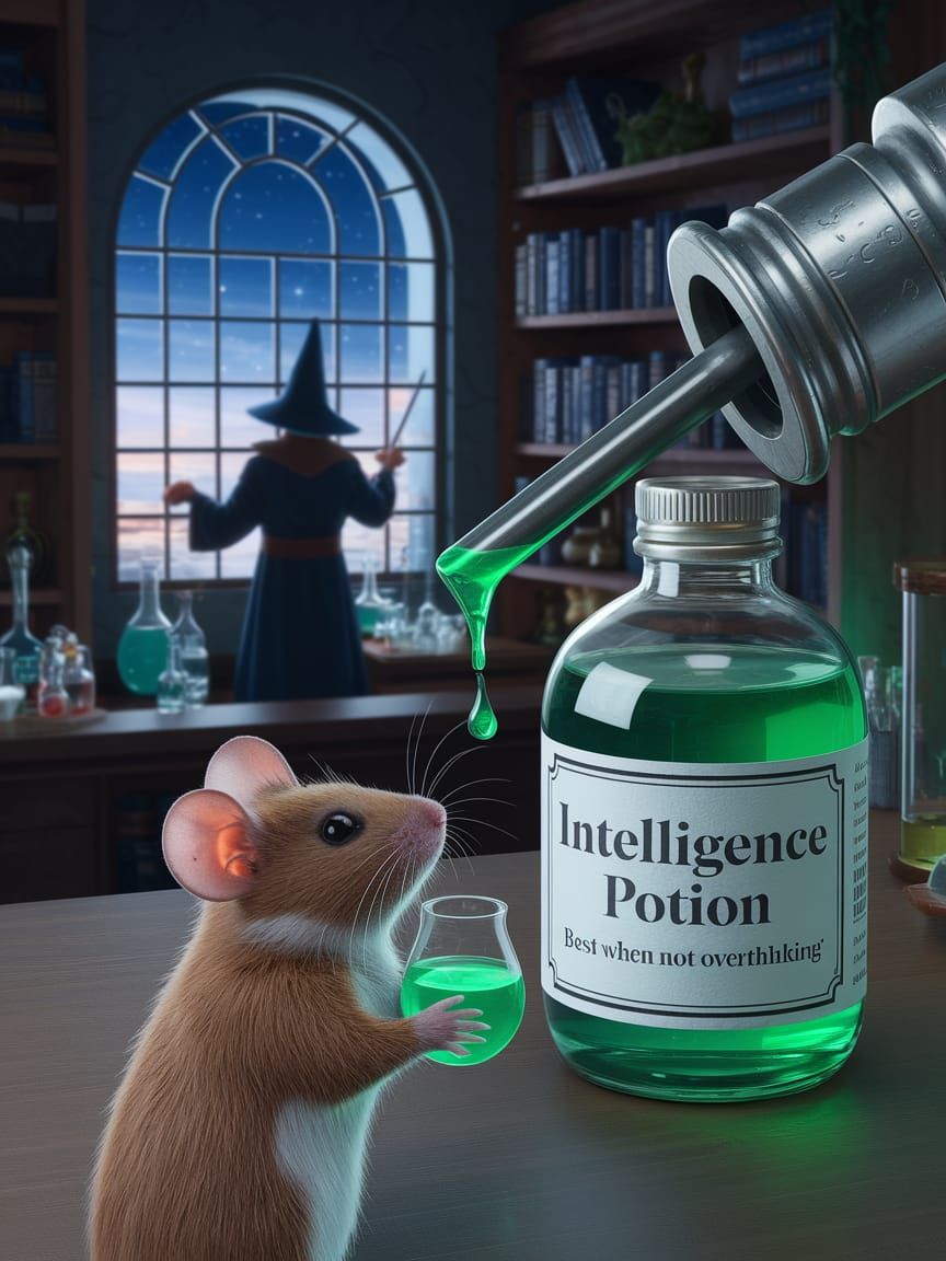 Mouse Wizard Unlocks Hamster Cage with Intelligence Potion