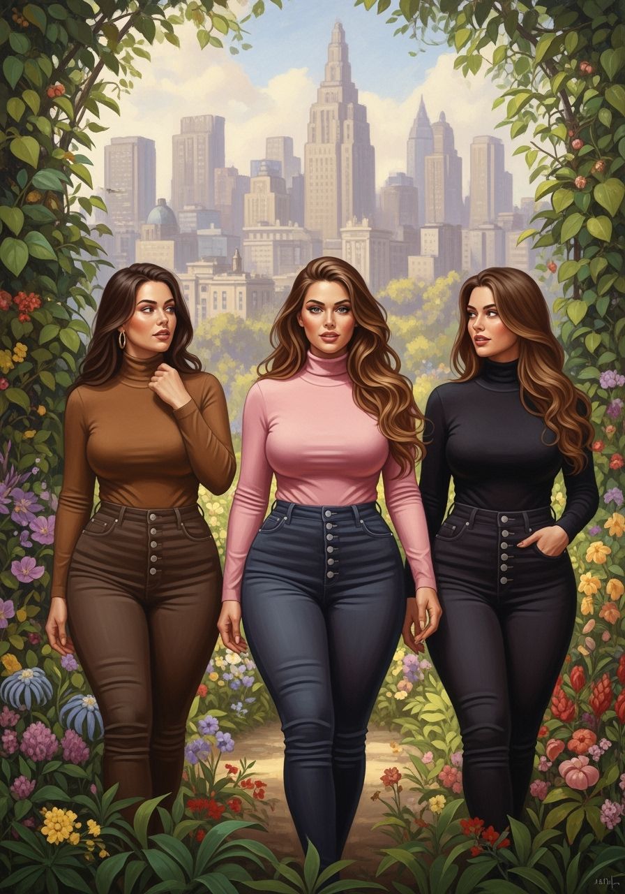 Botanical Garden Walk with Friends, in Oil Painting Style