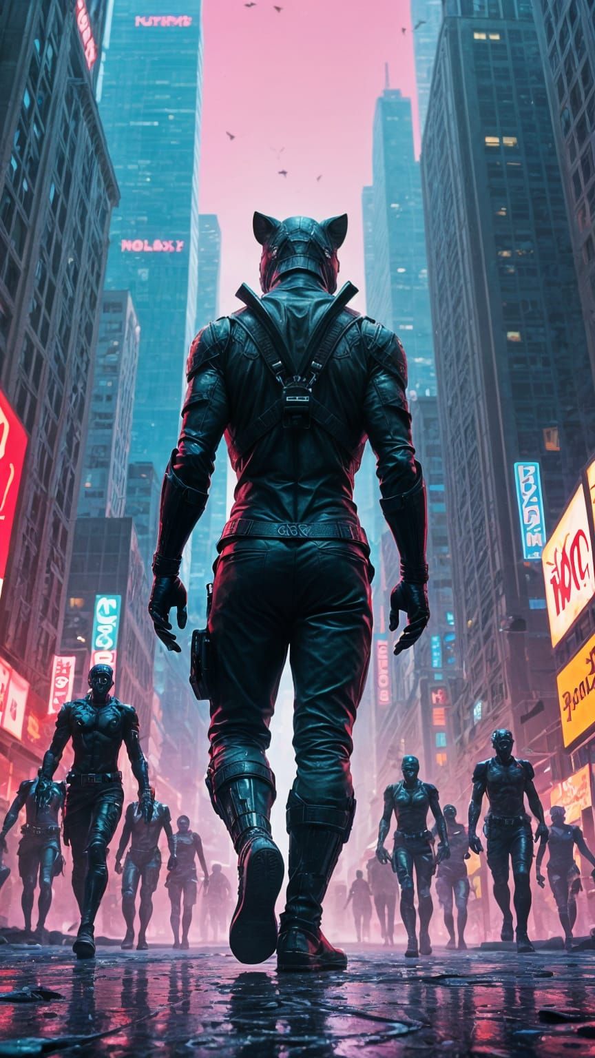 Cyberpunk Panther Graffiti Art in Neon City