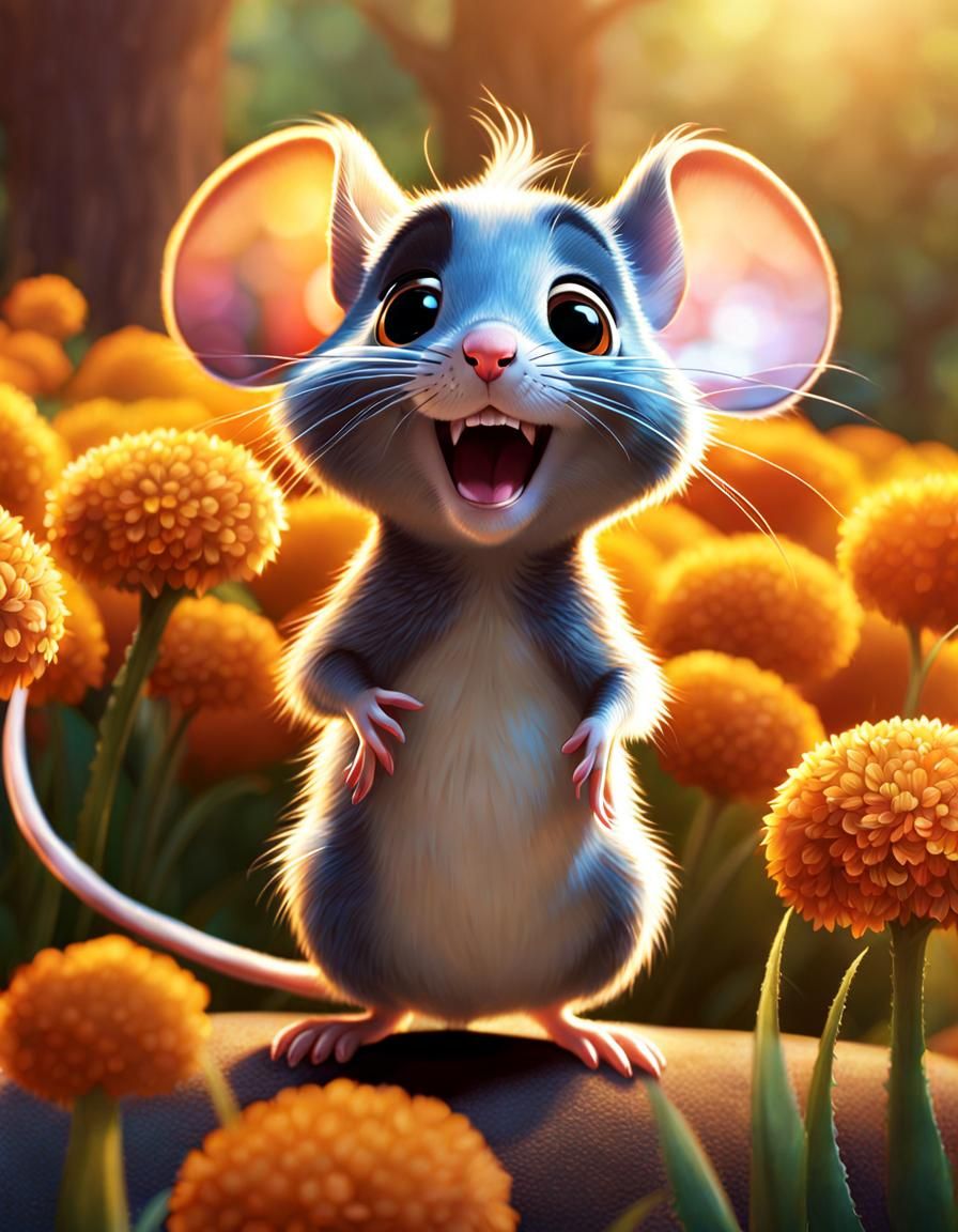 Cute Mouse with Surprised Expression in Pixar Style