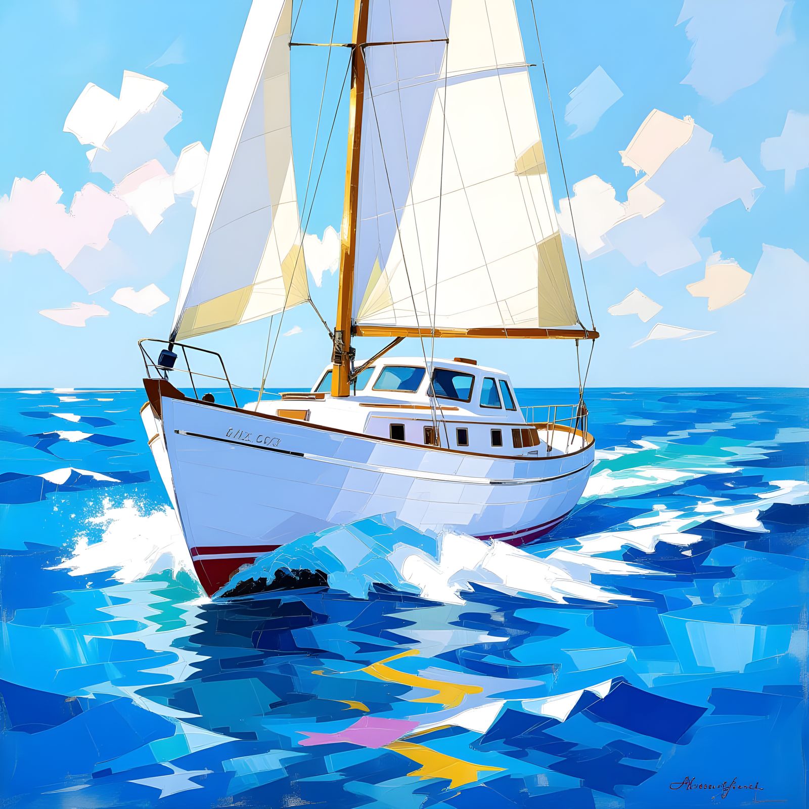 White and Lilac Boat: Metamodern Fusion of Rococo and Impres...