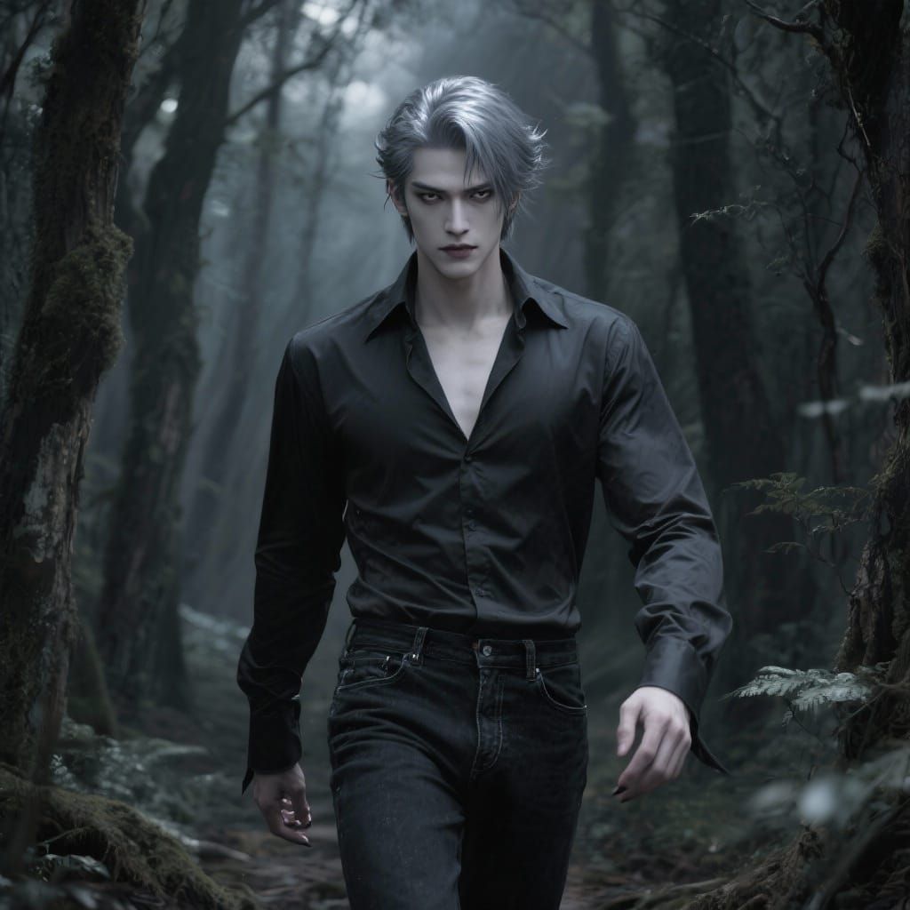 Aristocratic Vampire in Dark Forest: Gothic Novel Hero