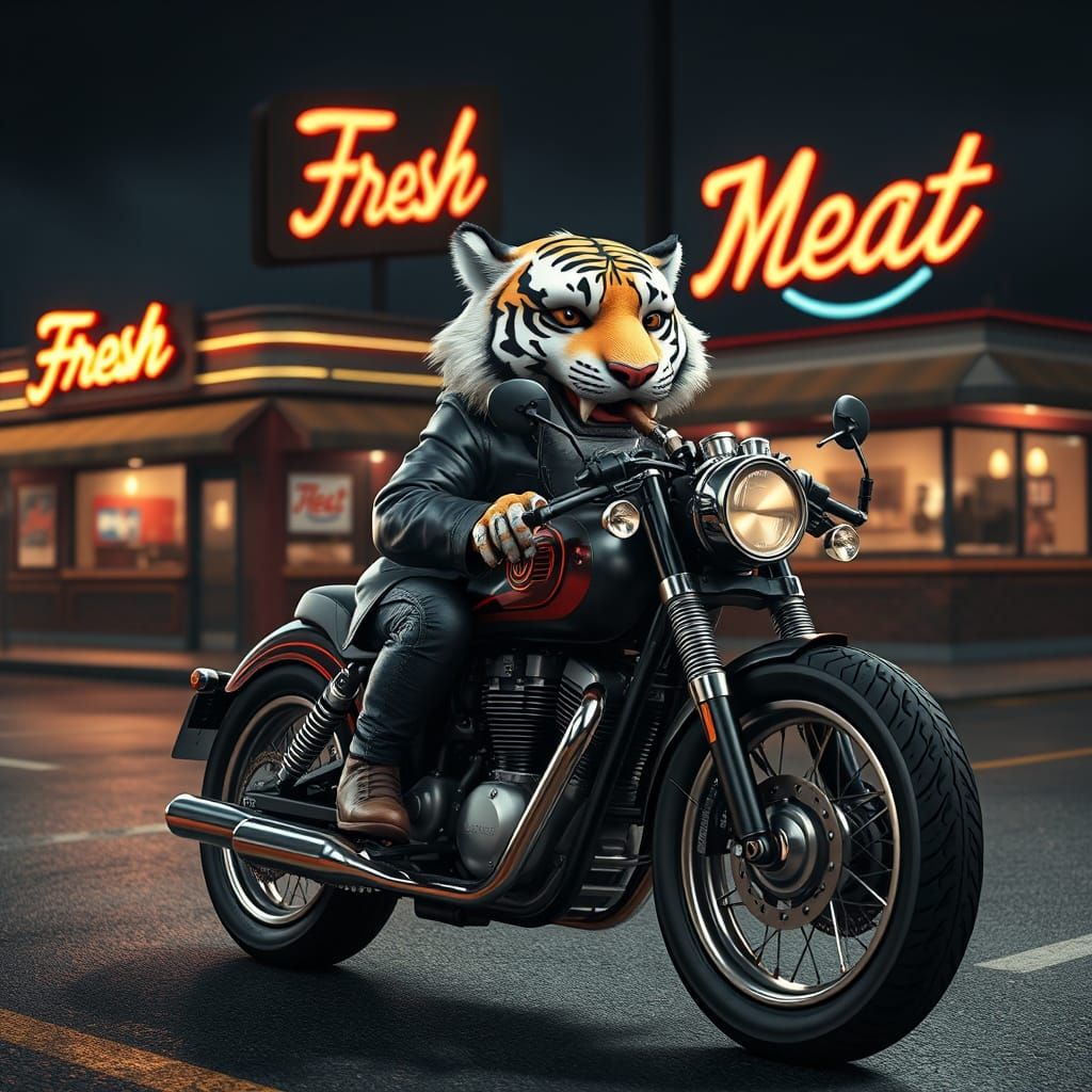 Albino Tiger Biker at Retro Restaurant