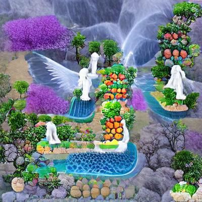 Angelic Garden with Waterfalls and Fruit Trees